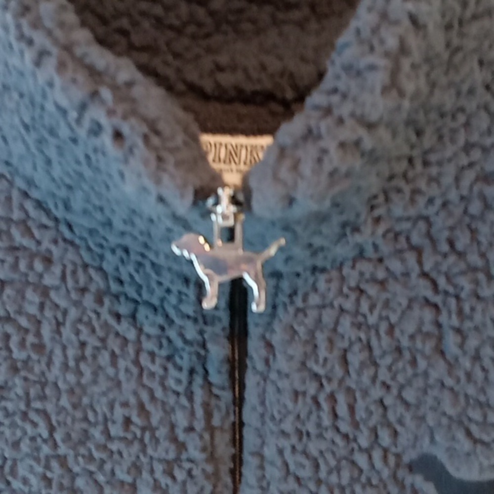 PINK Victoria’s Secret Full Zip Sherpa Fleece Vest Jacket Women's Sz Med NICE! - Picture 7 of 12